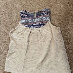 Doe & Rae Cream Tank with Navy and Pink Embroidered Yoke